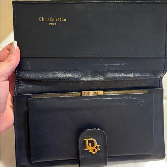 Dior Navy Foldover Wallet Kisslock Clasp - Picture 5 of 7